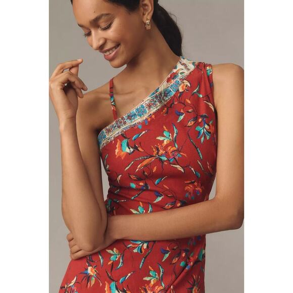 NWT Anthropologie Sleeveless Asymmetrical Floral Linen Midi Dress Sz 12 #9K404 - Picture 3 of 14